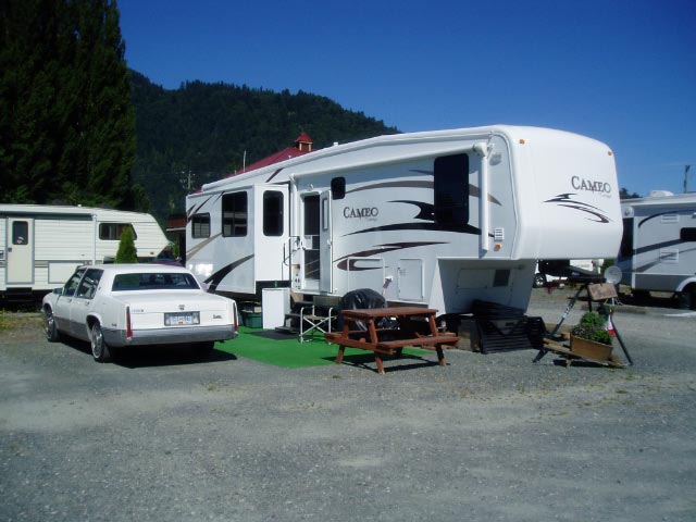 RV set up at Royalwood with mountain views